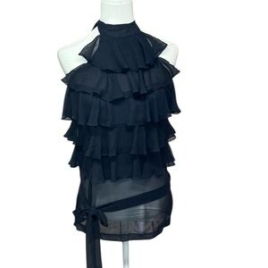 Susana Monaco Sheer Tiered Ruffled Blouse Navy